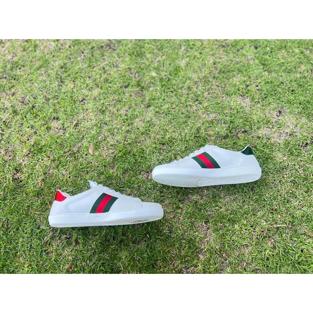GUCCI Mens Ace Leather Sneakers White King Snake Embossed Size 16.5 G US 17 NEW